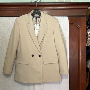 Zara NWT Bloggers Favorite Beige Double Breasted Oversized Blazer Jacket XS